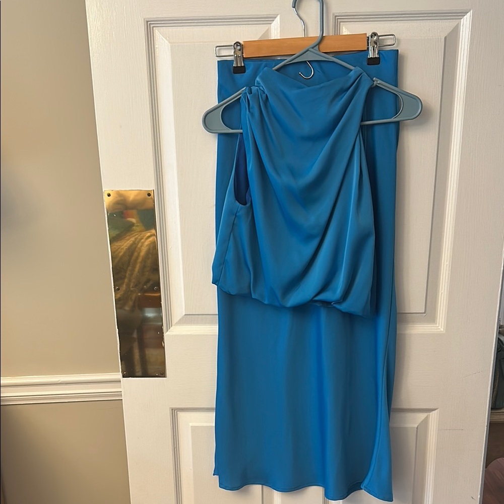 Blue One Shoulder Halter Cocktail Dress